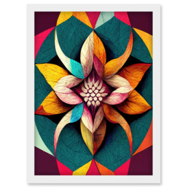 Geometric Floral Multicoloured Mandala Shapes Artwork Framed Wall Art Print A4 - thumbnail 1