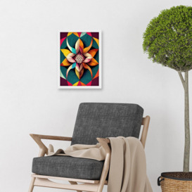 Geometric Floral Multicoloured Mandala Shapes Artwork Framed Wall Art Print A4 - thumbnail 2