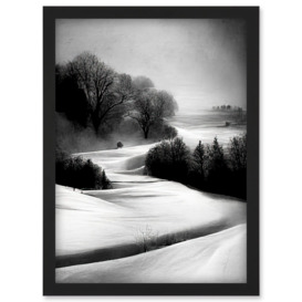 Monochrome Winter Landscape Scene Artwork Framed Wall Art Print A4 - thumbnail 1