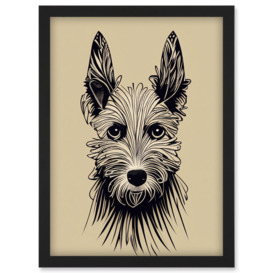Portrait Of A Terrier Dog Cute Illustration On Tan Artwork Framed Wall Art Print A4