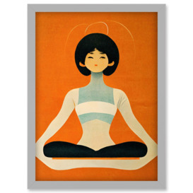 Peaceful Japan Woman In Yoga Pose Orange Black Quirky Artwork Framed Wall Art Print A4