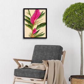 Hawaiian Flower Leaves Illustration In Fuchsia And Green Art Print Framed Poster Wall Decor 12x16 inch - thumbnail 3