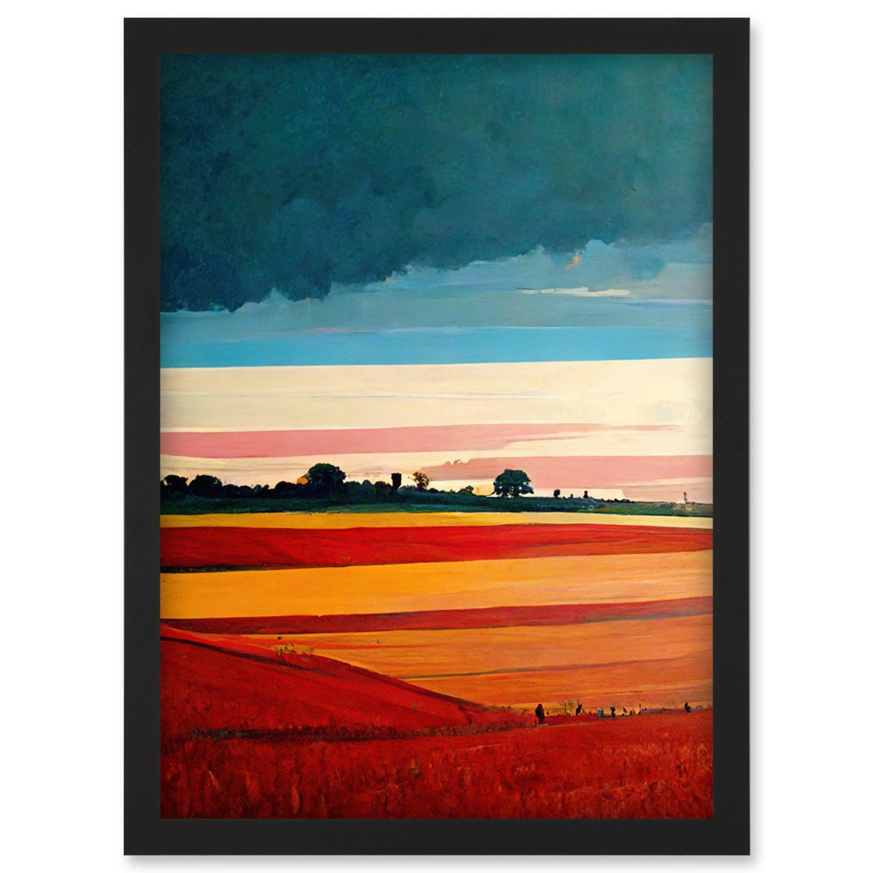Colourful Modern Countryside Landscape Multicoloured Artwork Framed Wall Art Print A4 - image 1