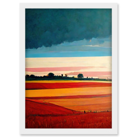 Colourful Modern Countryside Landscape Multicoloured Artwork Framed Wall Art Print A4