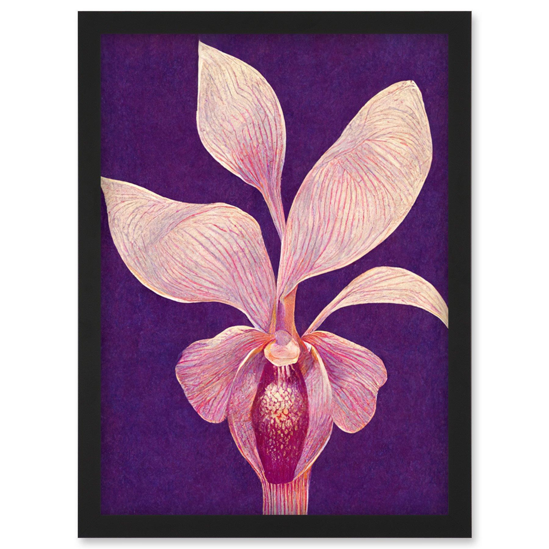 Purple Orchid Plum Pink Artwork Framed Wall Art Print A4 - image 1