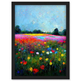 Delicate Wildflower Meadow Abstract Colourful Modern Artwork Framed Wall Art Print A4 - thumbnail 1