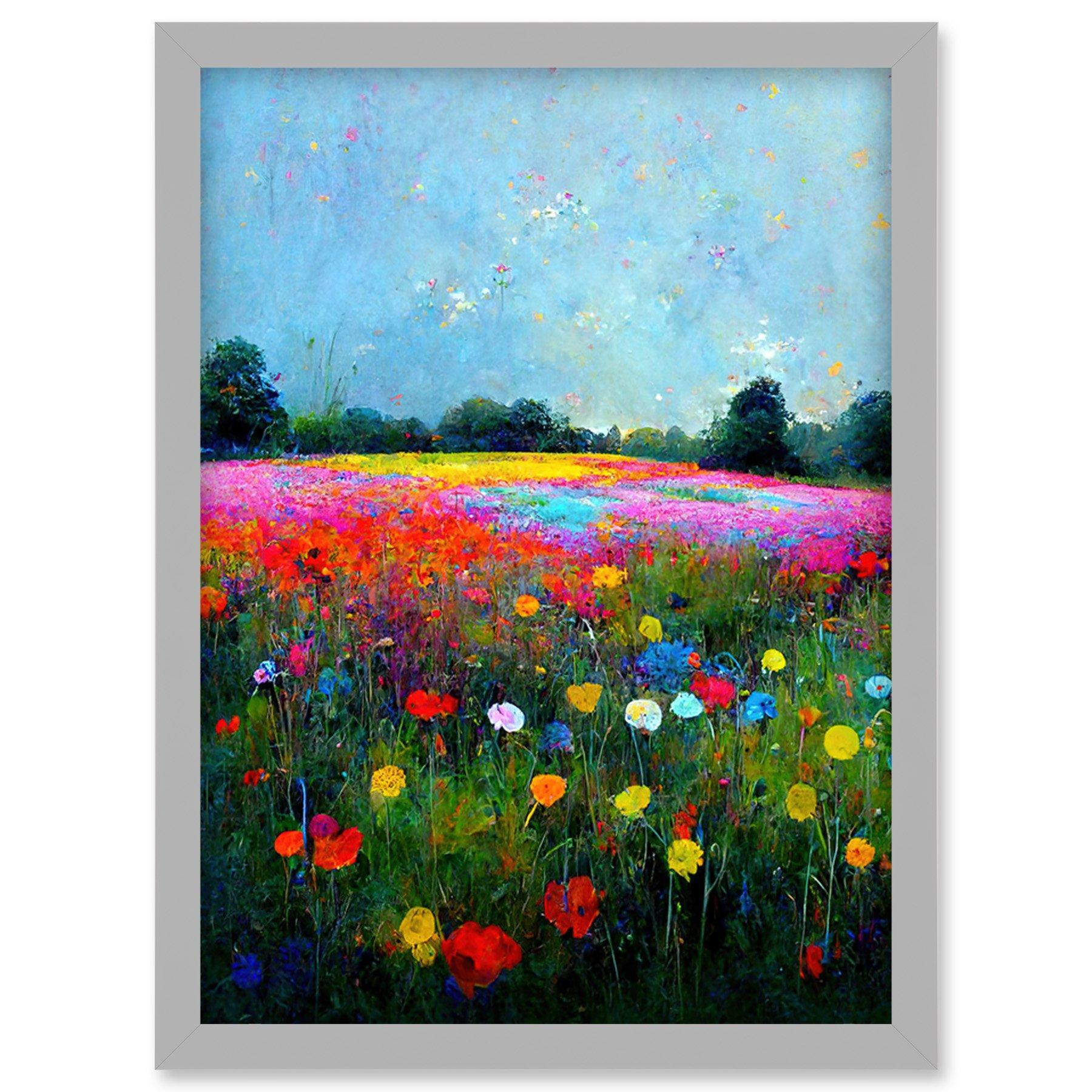 Delicate Wildflower Meadow Abstract Colourful Modern Artwork Framed Wall Art Print A4 - image 1