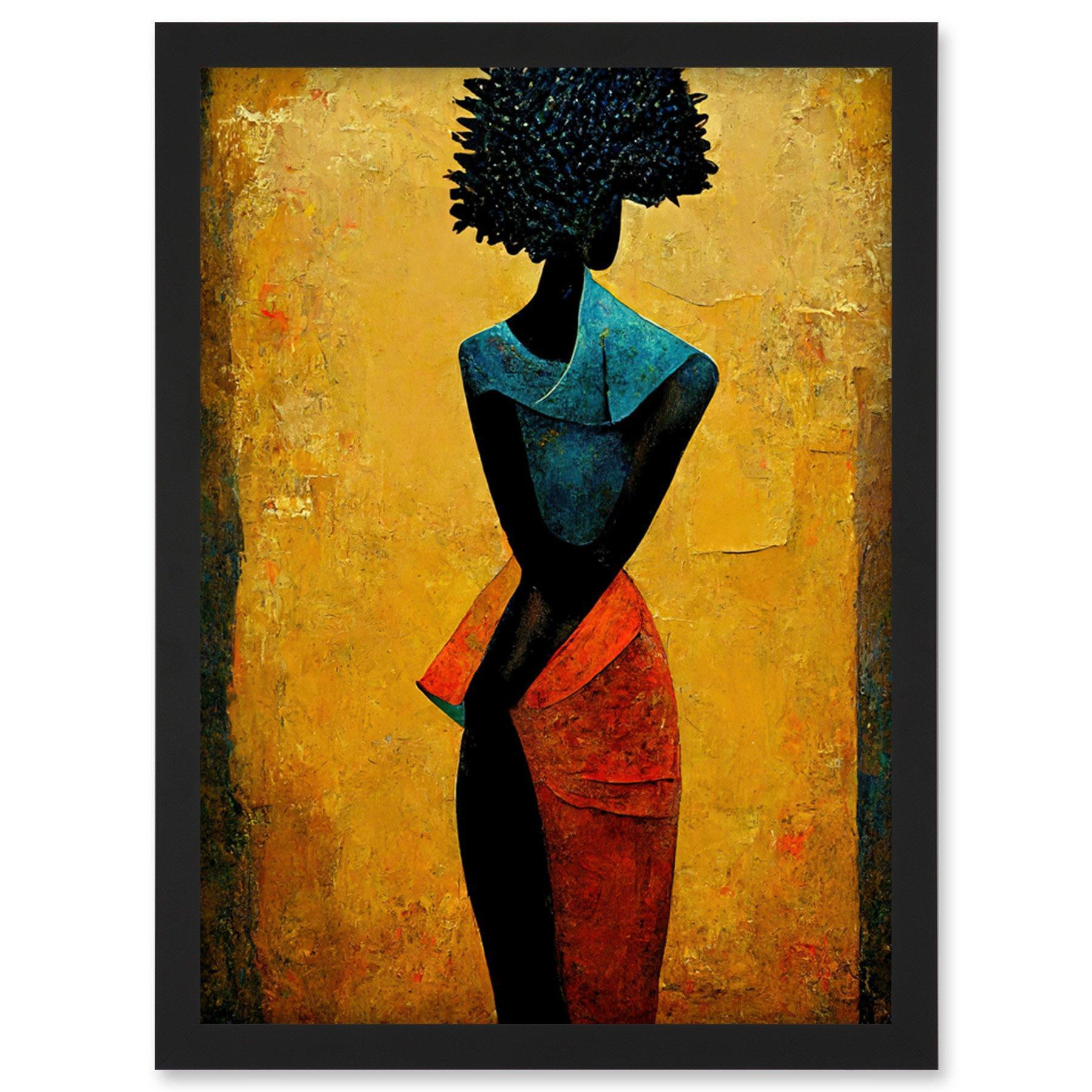Abstract Oil African Woman Artwork Framed Wall Art Print A4 - image 1
