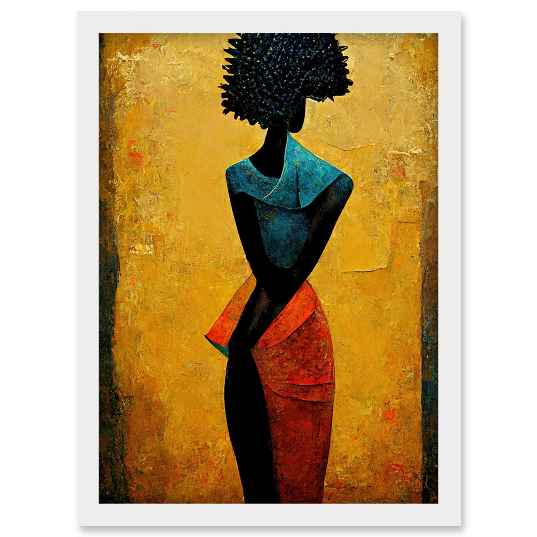 Abstract Oil African Woman Artwork Framed Wall Art Print A4 - image 1
