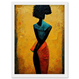 Abstract Oil African Woman Artwork Framed Wall Art Print A4 - thumbnail 1