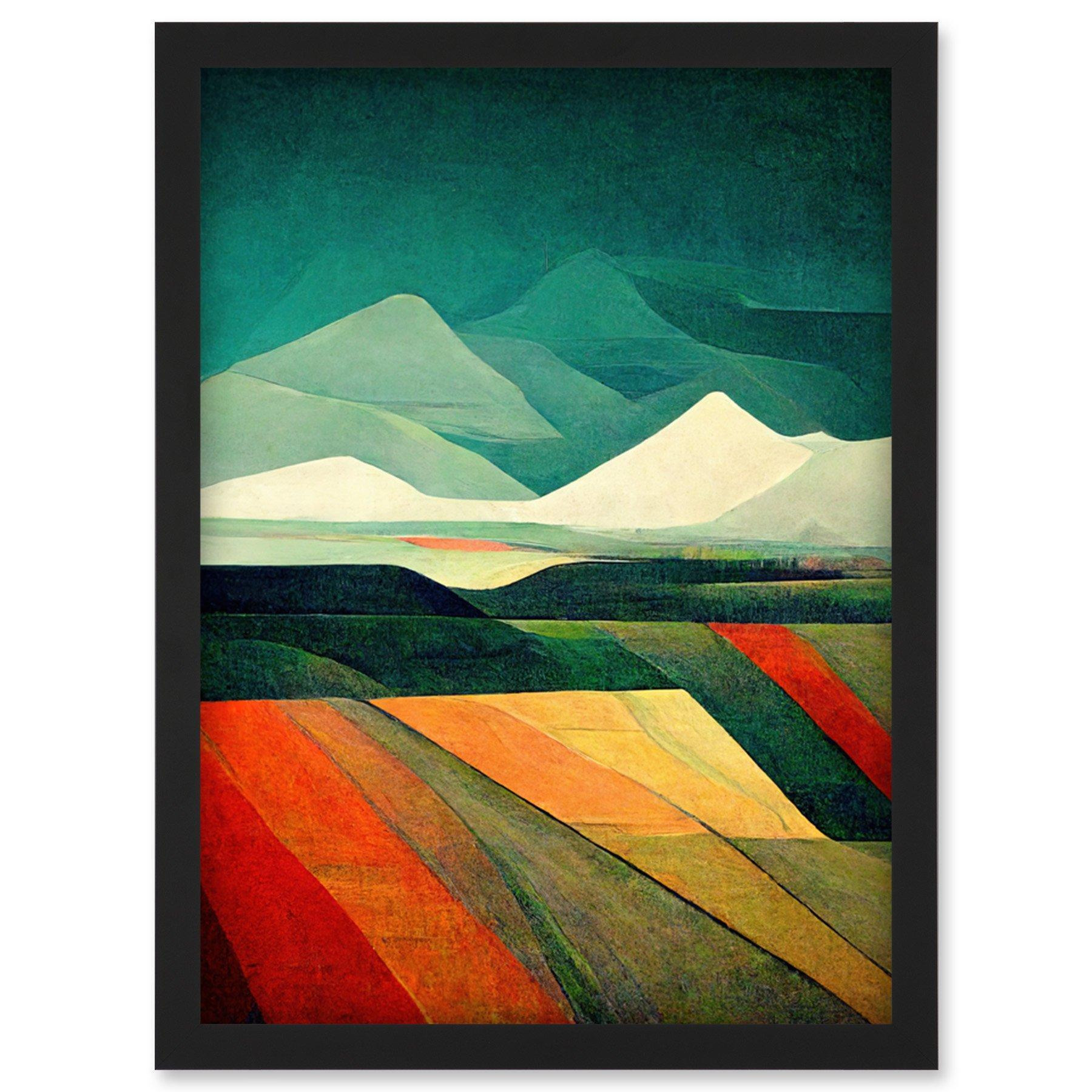 Modern Semi-Abstract Colourful Landscape Artwork Framed Wall Art Print A4 - image 1