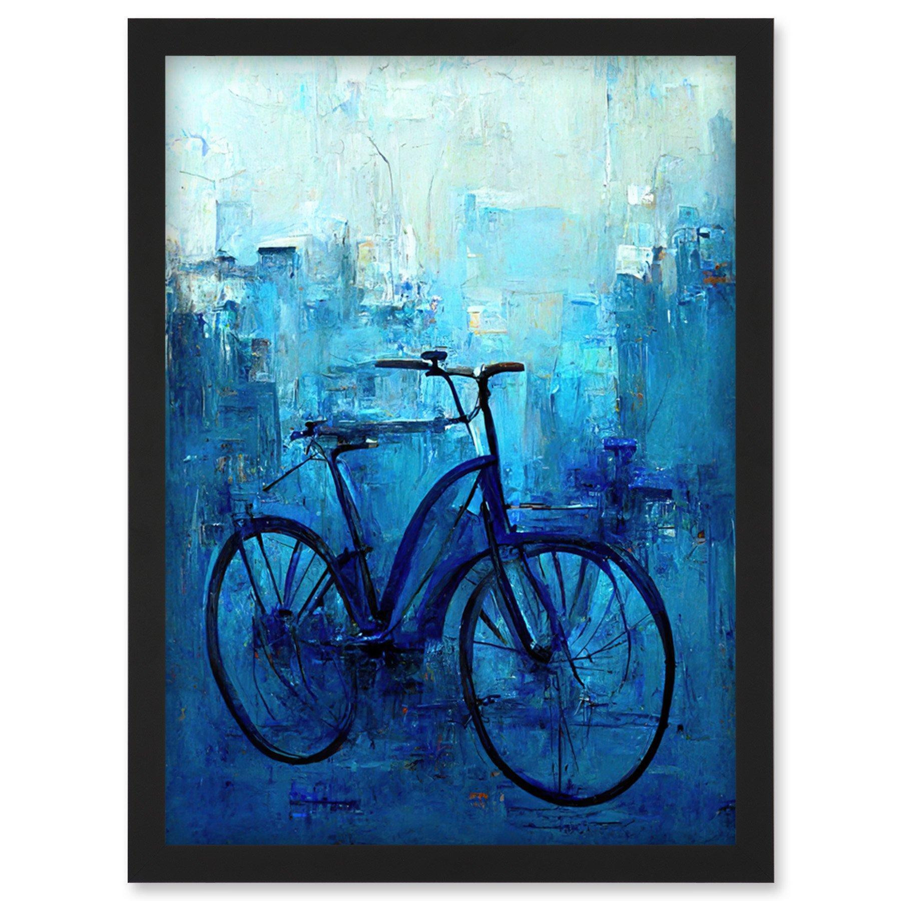 Single Blue Bicycle Modern Artwork Framed Wall Art Print A4 - image 1
