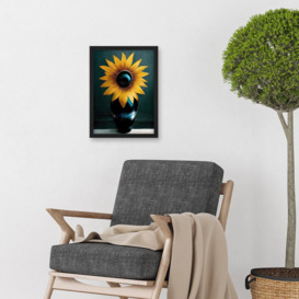 Modern Bright Single Yellow Black Sunflower In Vase Artwork Framed Wall Art Print A4 - thumbnail 2