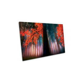 Euphoria Red Autumn Forest Canvas Wall Art Picture Print - thumbnail 1