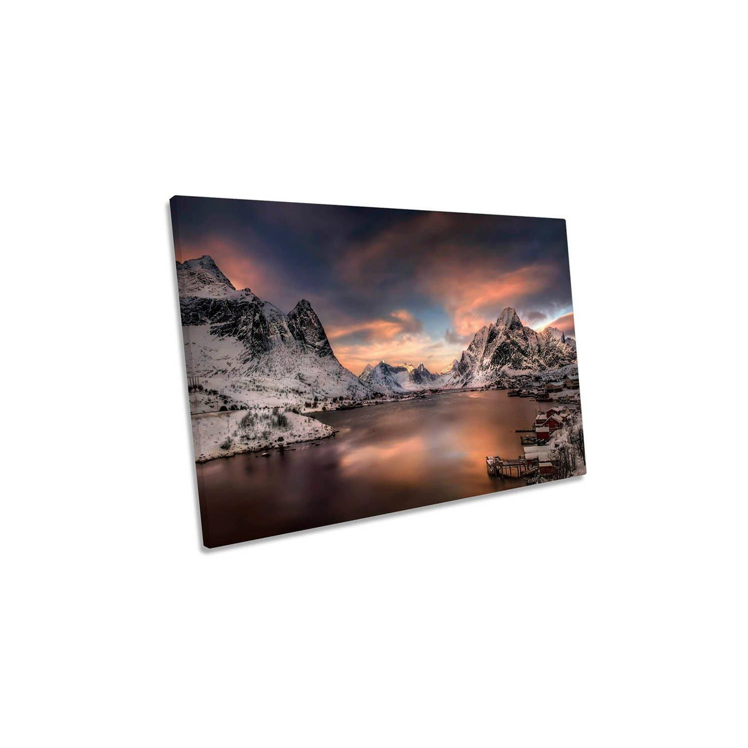 Mountains Sunset Norway Winter Canvas Wall Art Picture Print - image 1