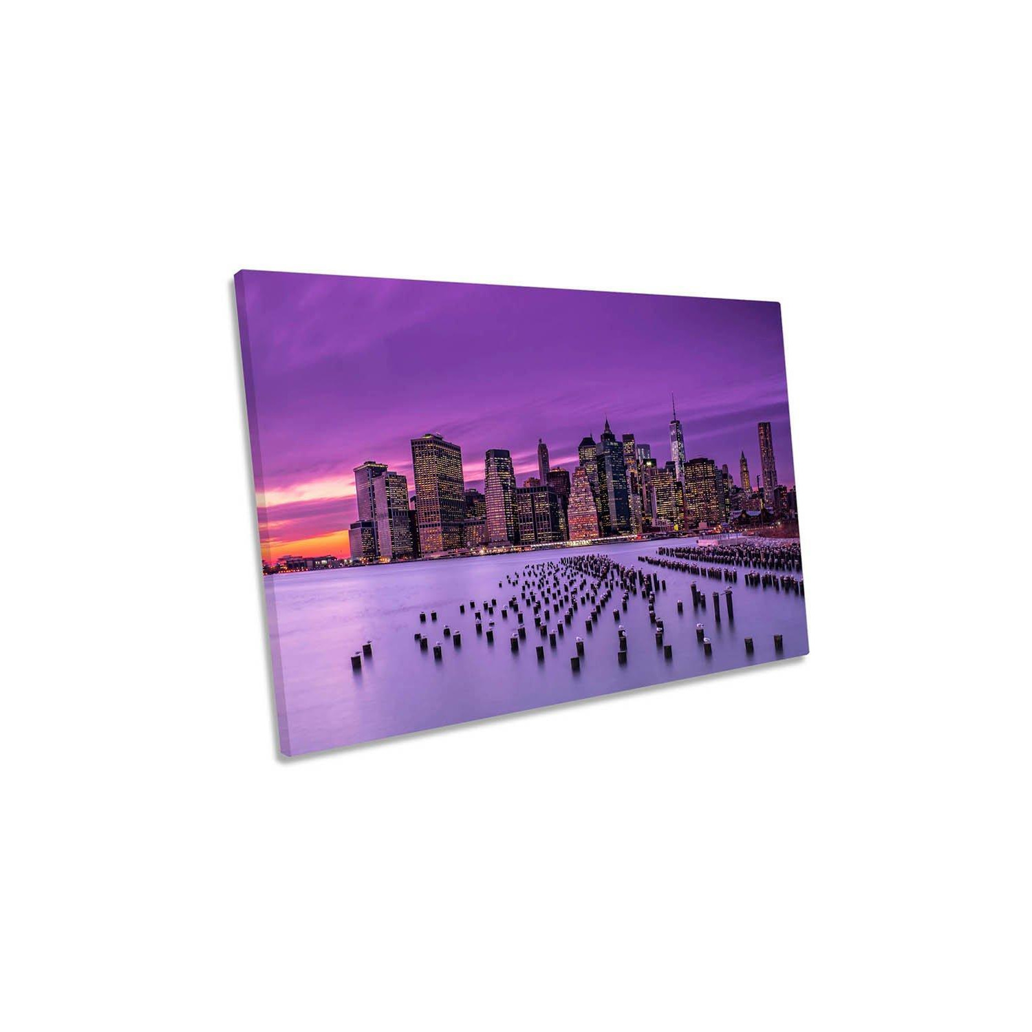 New York City Violet Sunset Canvas Wall Art Picture Print - image 1