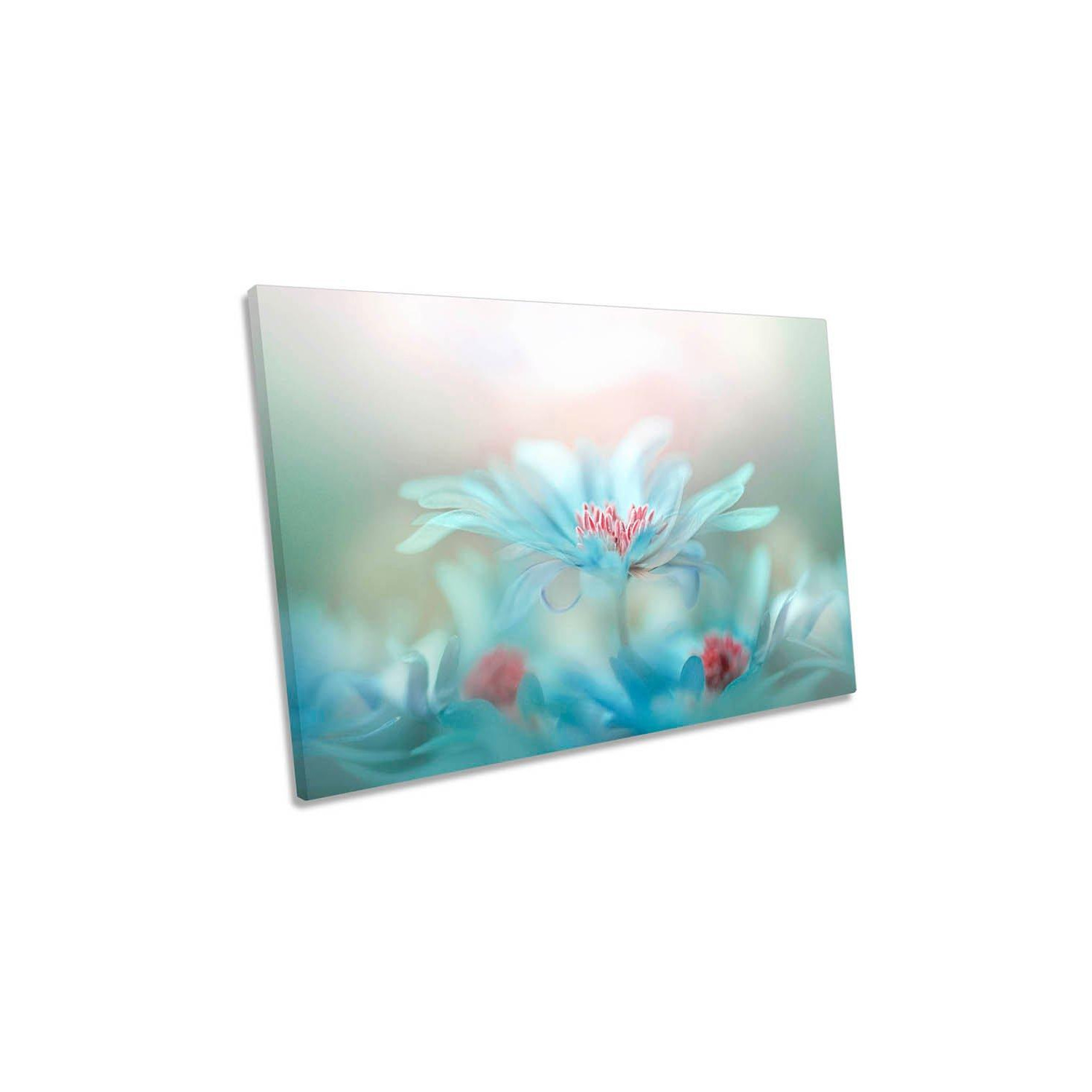 Fantasy Flowers Floral Blue Canvas Wall Art Picture Print - image 1