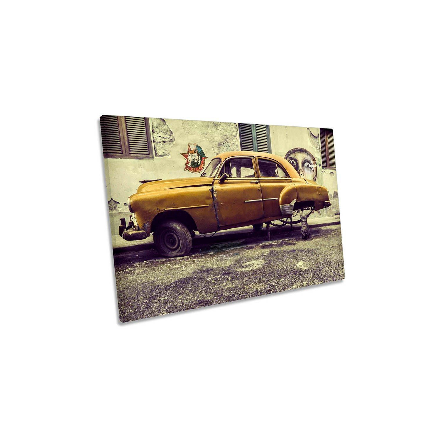 Old Car and the Cat Street Photography Canvas Wall Art Picture Print - image 1