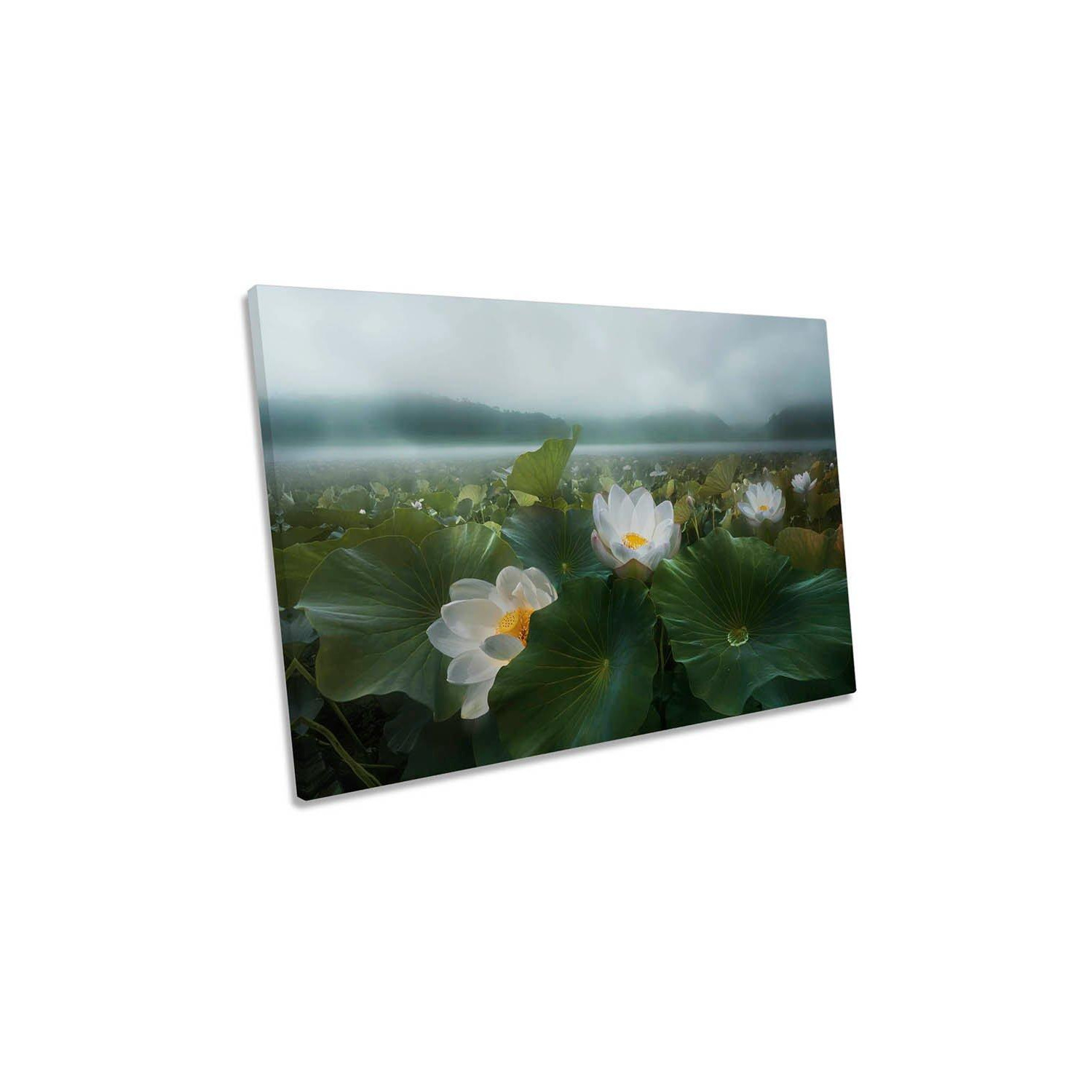 The Morning Rain Water Lilies Canvas Wall Art Picture Print - image 1