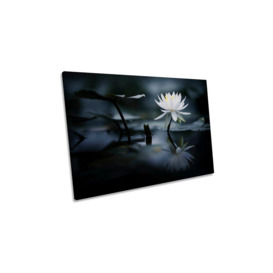 Reflection White Water Lilly Flower Canvas Wall Art Picture Print