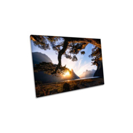 Sunny Day Milford Sound New Zealand Canvas Wall Art Picture Print - thumbnail 1