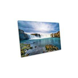 Godafoss Waterfall Nature Landscape Canvas Wall Art Picture Print
