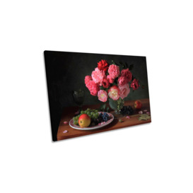 Bouquet of Rose Pink and Red Still Life Canvas Wall Art Picture Print