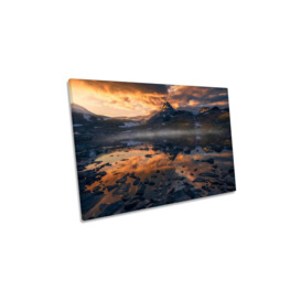 Broken Mirror Mountain Sunset River Reflection Canvas Wall Art Picture Print