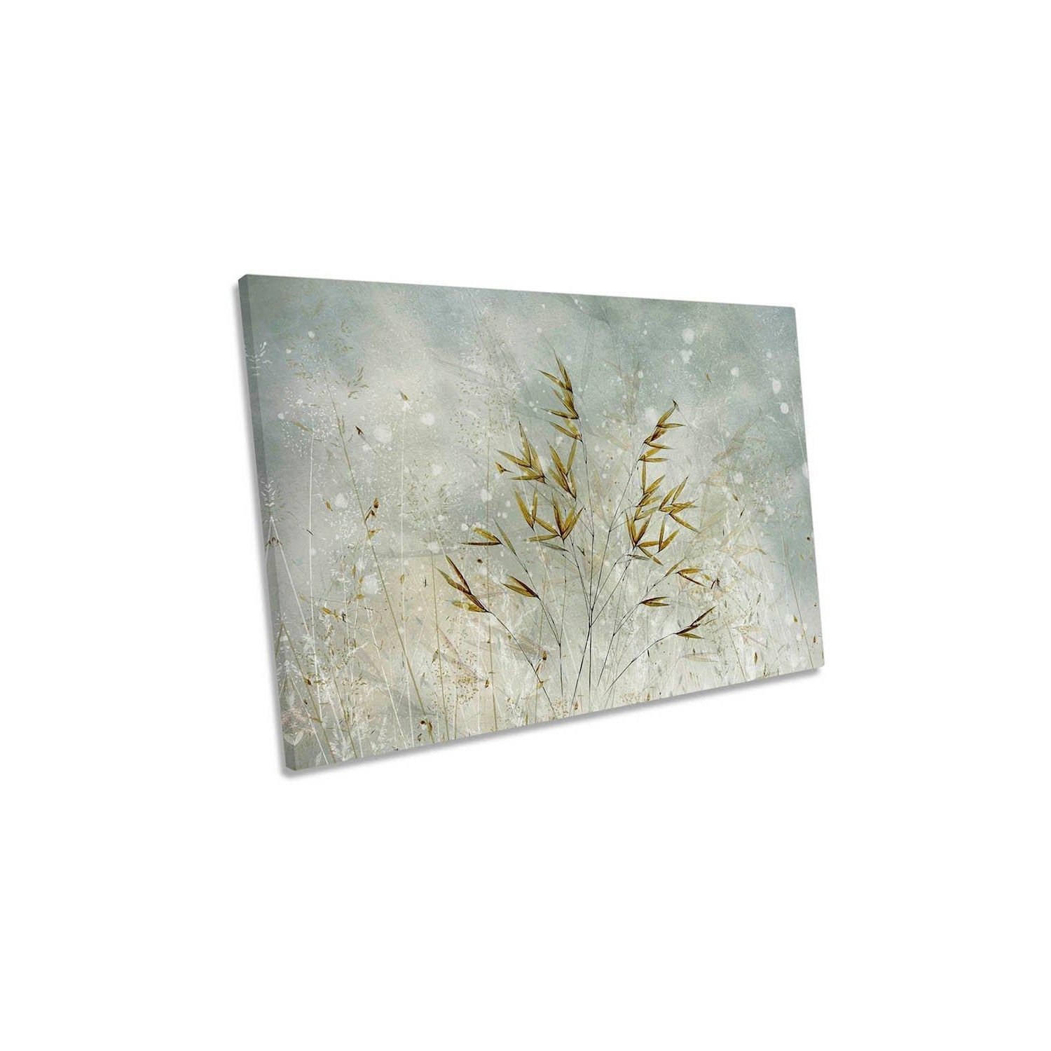 Wintertime Floral Grass Leaves Canvas Wall Art Picture Print - image 1