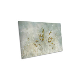 Wintertime Floral Grass Leaves Canvas Wall Art Picture Print