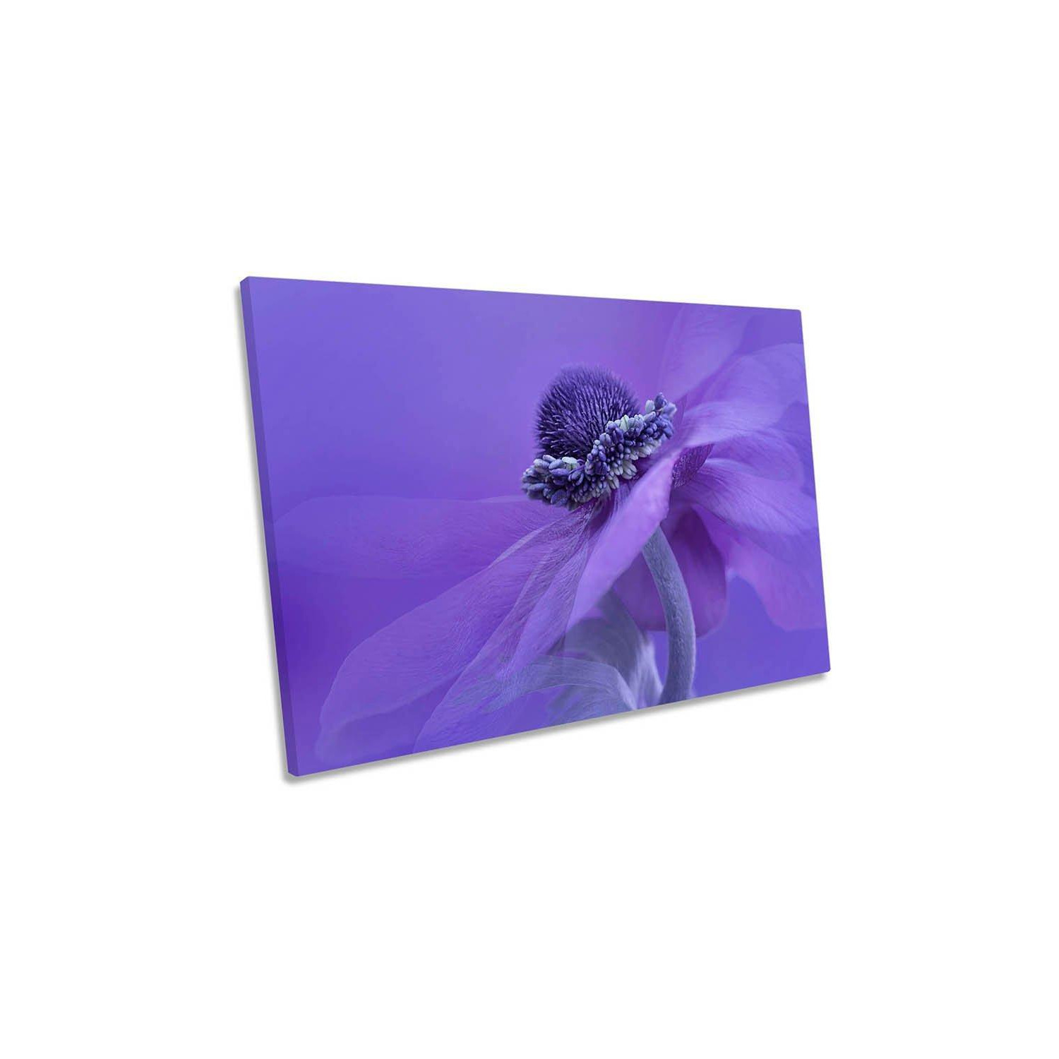 Purple Anemone Flower Petals Floral Canvas Wall Art Picture Print - image 1