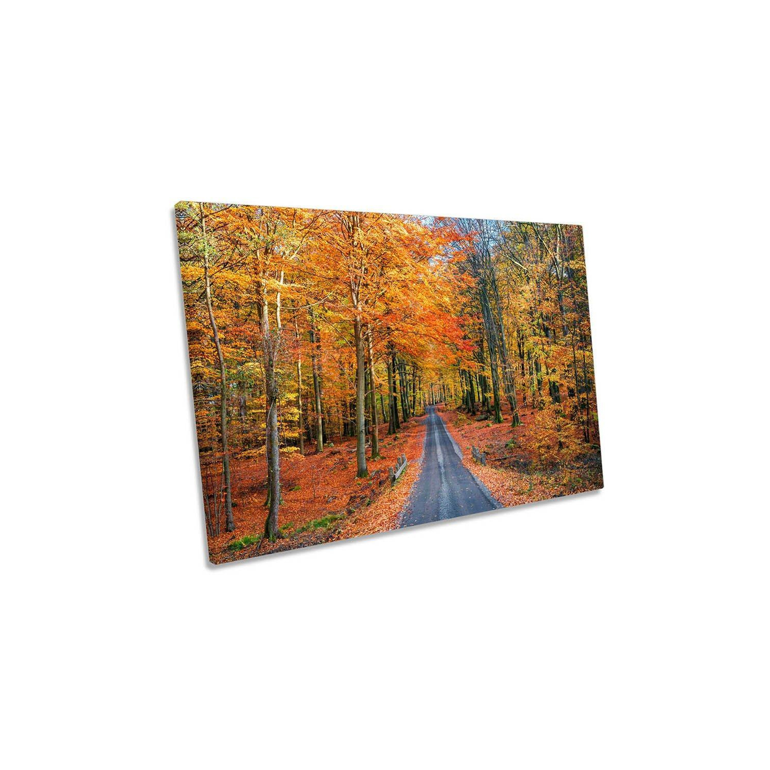 Road into Autumn Forest Orange Canvas Wall Art Picture Print - image 1