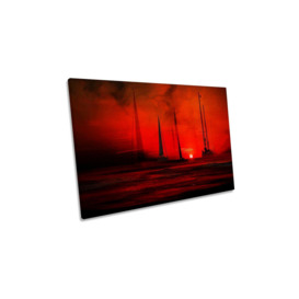 Sail Boats Yacht Red Sunset Seascape Canvas Wall Art Picture Print