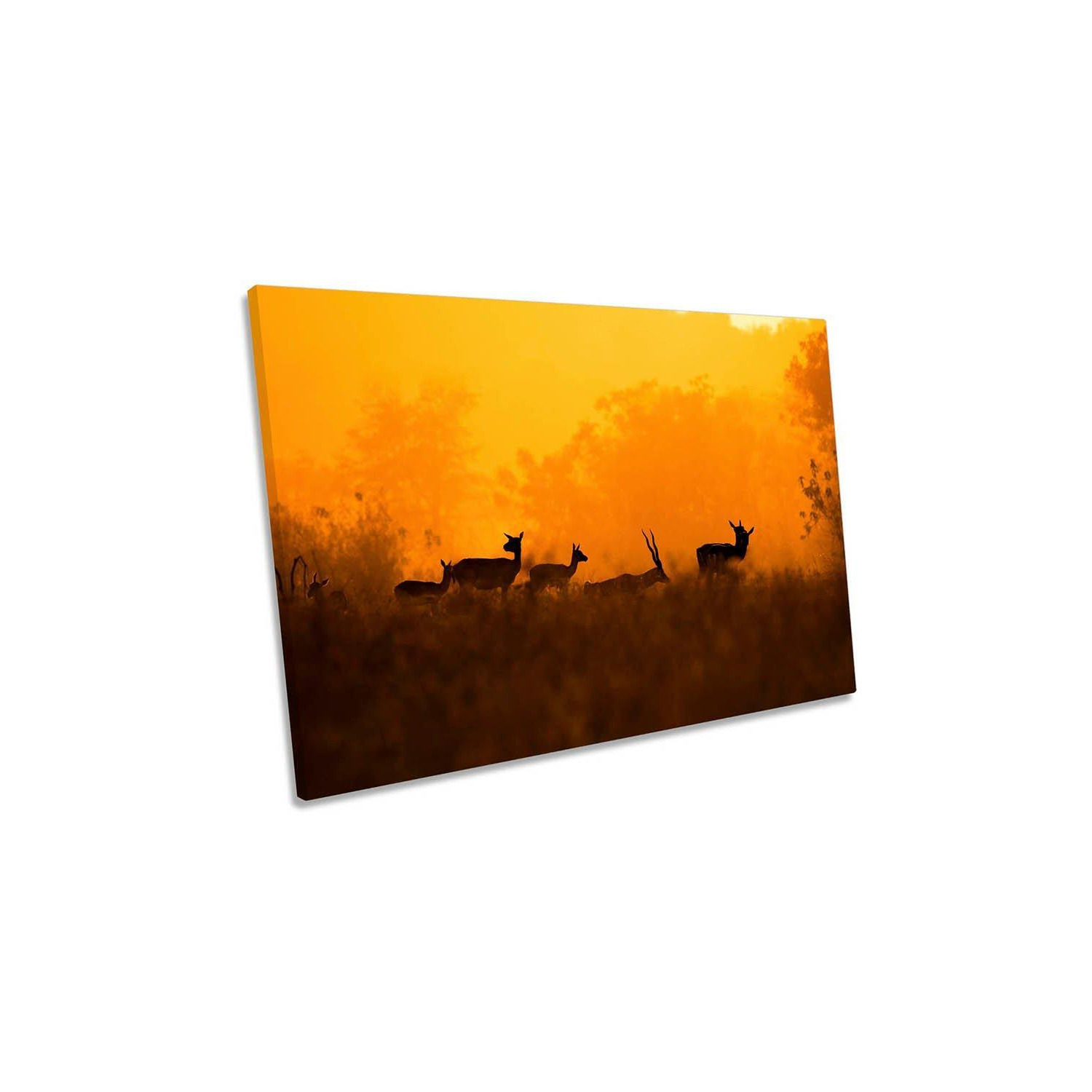 An Evening in Nature Antelopes Orange Canvas Wall Art Picture Print - image 1