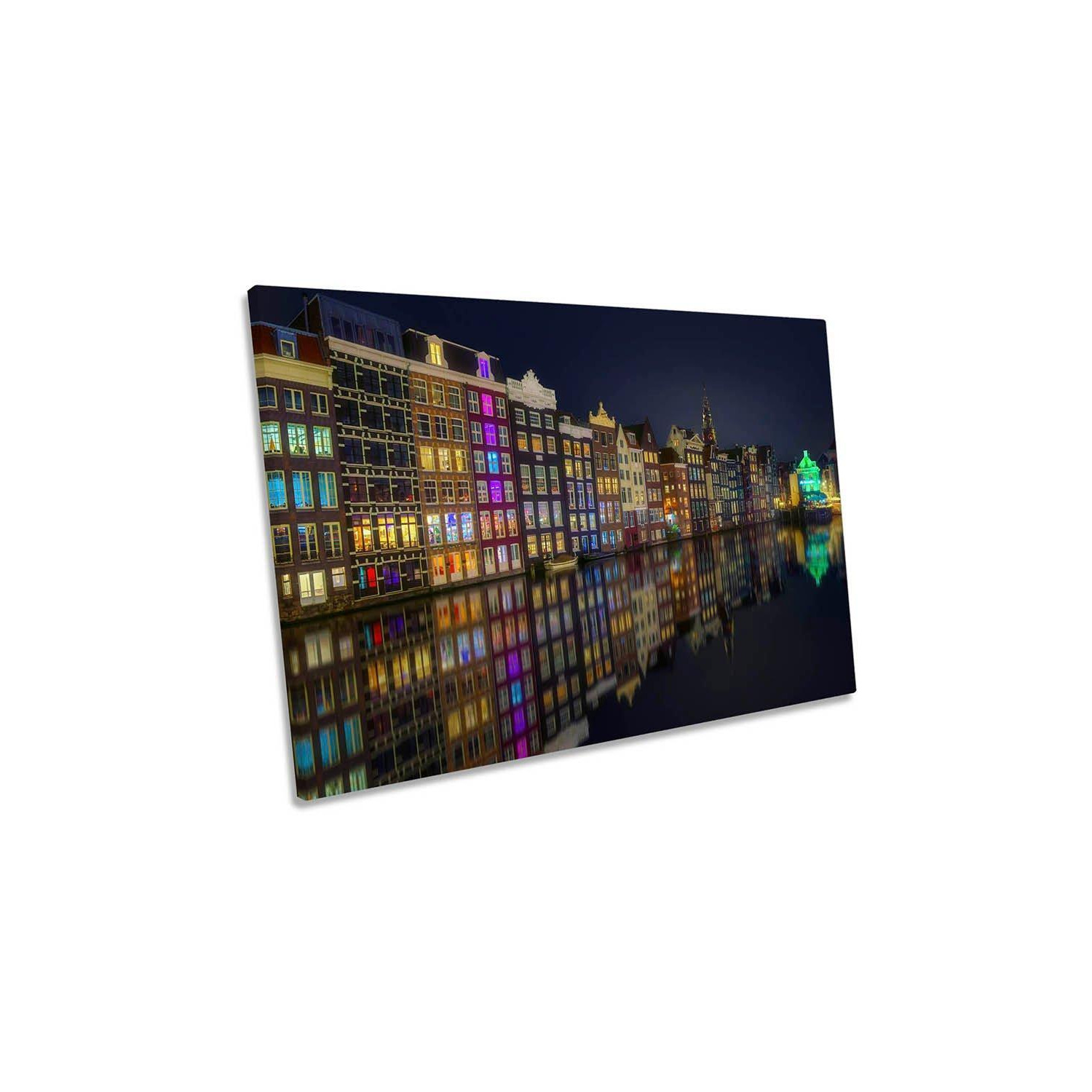 Amsterdam City Netherlands Night Canvas Wall Art Picture Print - image 1