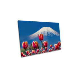 Red Tulips Flowers Mount Fuji Canvas Wall Art Picture Print