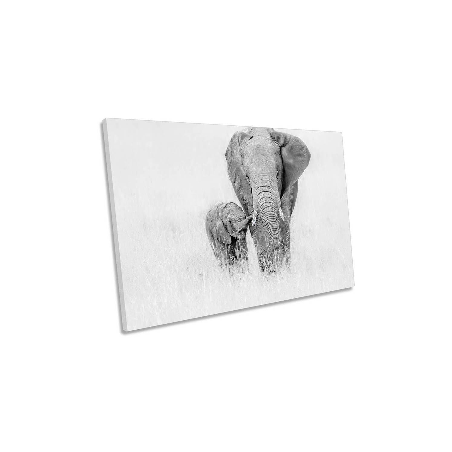Following the Parent Baby Elephant Family Love Canvas Wall Art Picture Print - image 1