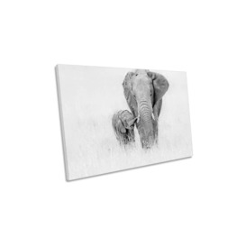 Following the Parent Baby Elephant Family Love Canvas Wall Art Picture Print - thumbnail 1