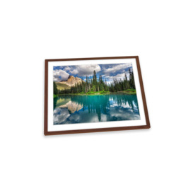 Emerald Mountain Lakes Landscape Framed Art Print Picture Wall Artwork - (W)35cm x (H)26cm
