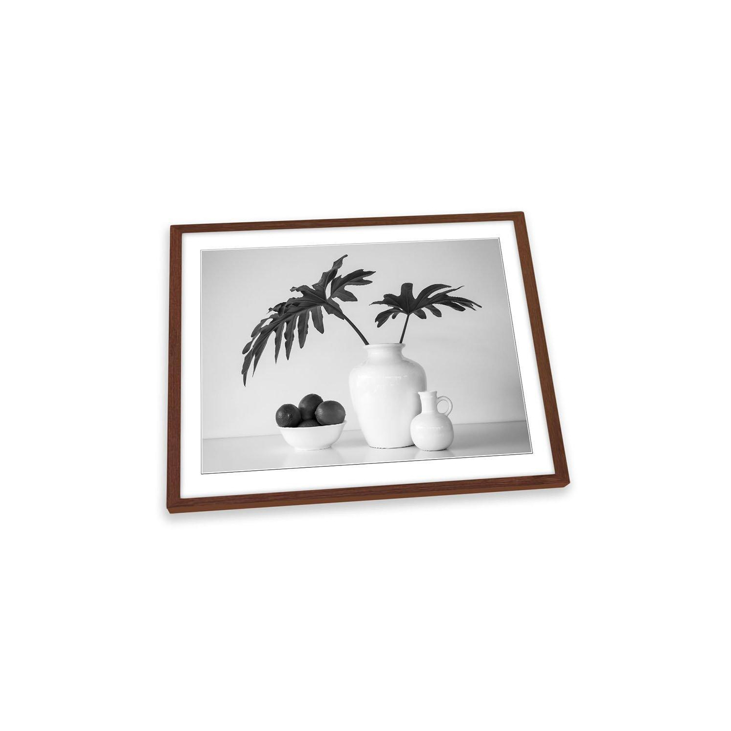 Tropical Leaves Still Life Vase Grey Framed Art Print Picture Wall Artwork - (W)35cm x (H)26cm - image 1