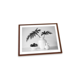 Tropical Leaves Still Life Vase Grey Framed Art Print Picture Wall Artwork - (W)35cm x (H)26cm - thumbnail 1