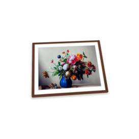 Flower Bouquet With Blue Vase Framed Art Print Picture Wall Artwork - (W)64cm x (H)47cm