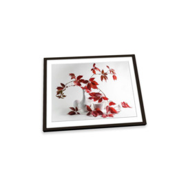 Red and White Leaves Vase Floral Framed Art Print Picture Wall Artwork - (W)47cm x (H)35cm