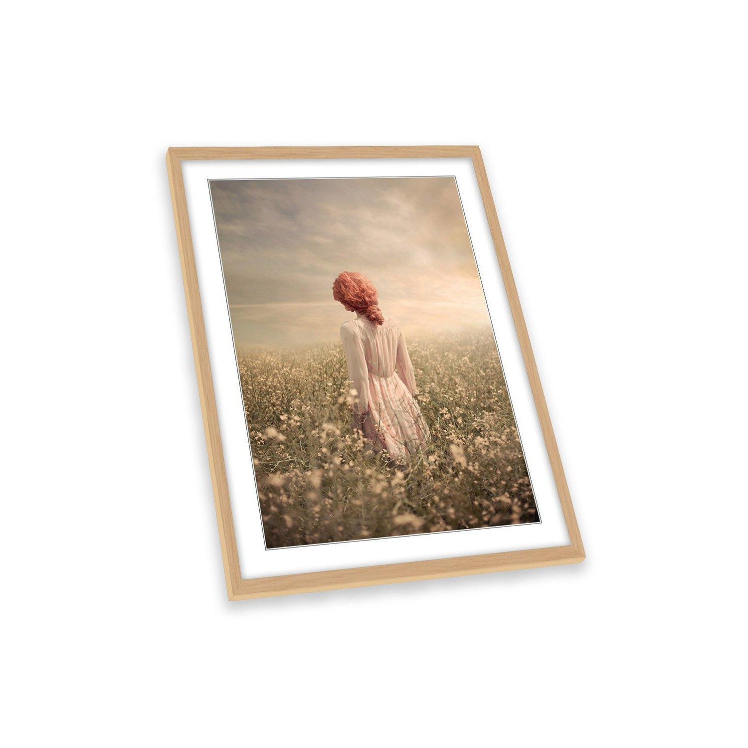 Field in Pastel Meadow Woman Red Hair Framed Art Print Picture Wall Artwork - (W)64cm x (H)89cm - image 1
