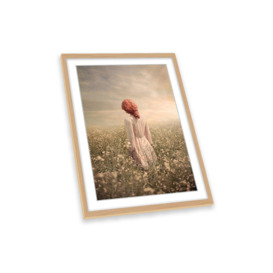 Field in Pastel Meadow Woman Red Hair Framed Art Print Picture Wall Artwork - (W)64cm x (H)89cm