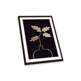 Leaves in Gold Vase Black Background Framed Art Print Picture Wall Artwork - (W)26cm x (H)35cm - thumbnail 1