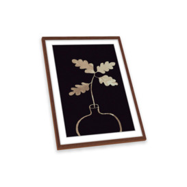 Leaves in Gold Vase Black Background Framed Art Print Picture Wall Artwork - (W)47cm x (H)64cm