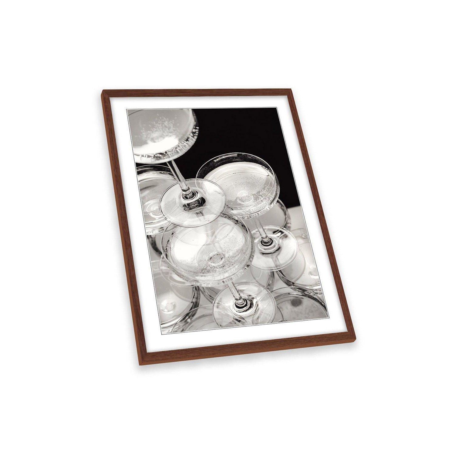 Champagne Tower Black and Grey Kitchen Framed Art Print Picture Wall Artwork - (W)35cm x (H)47cm - image 1