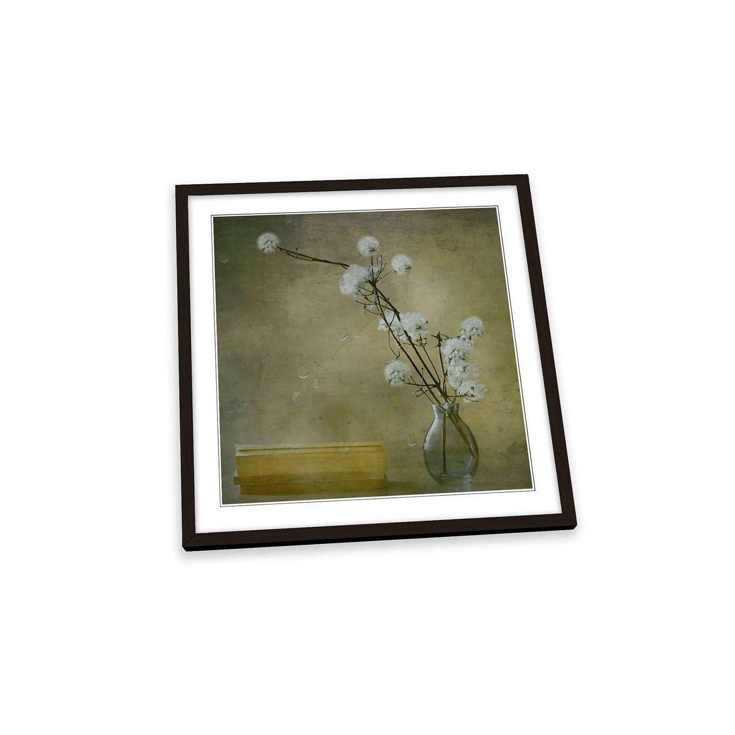 Still Life Flower and Books Vase Framed Art Print Picture Square Wall Artwork - (H)45cm x (W)45cm - image 1