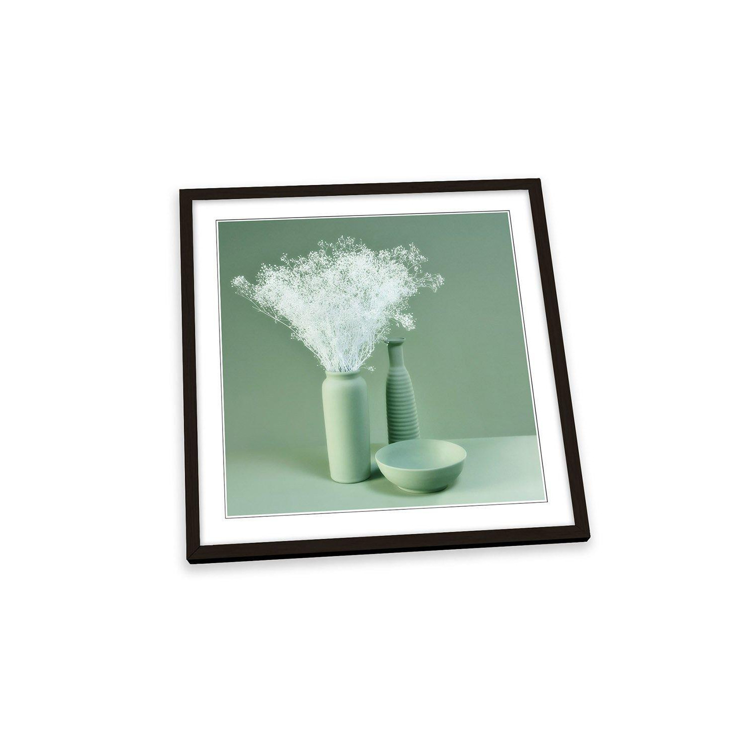 Green Still Life Floral Vase Bowl Framed Art Print Picture Square Wall Artwork - (H)25cm x (W)25cm - image 1